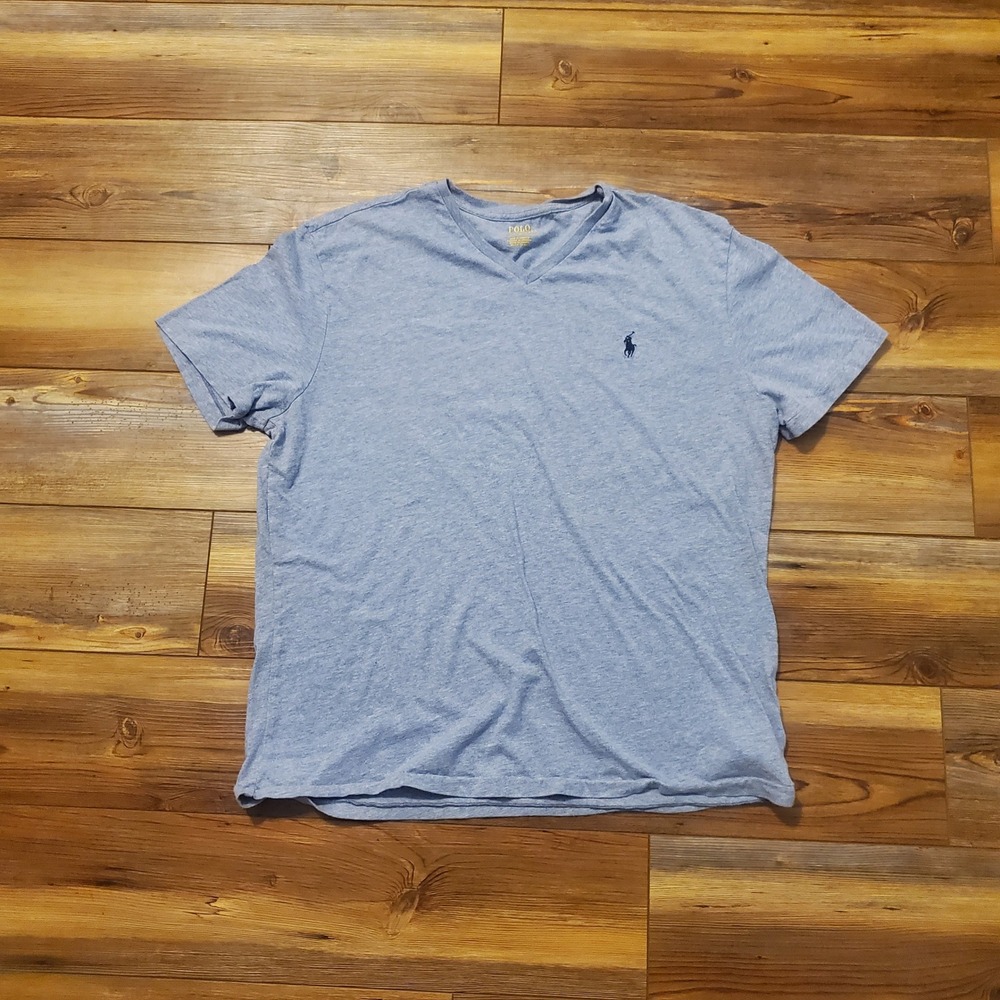 Polo Ralph Lauren Mens Blue Heather V-Neck T-Shirt Size L Cotton Pony Logo Tee